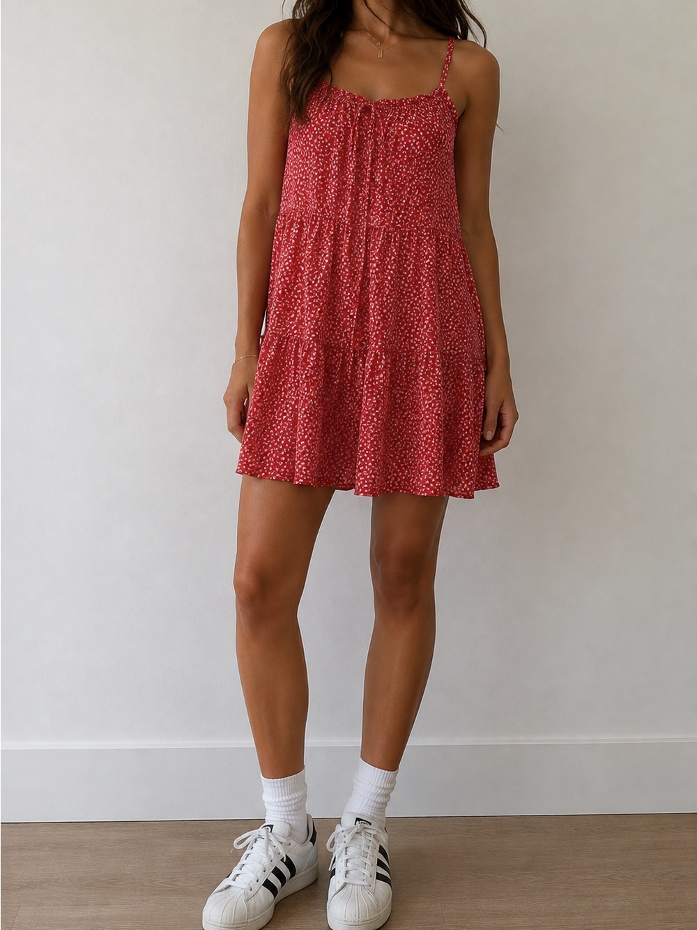 Lulu's Red Floral Tiered Mini Sundress